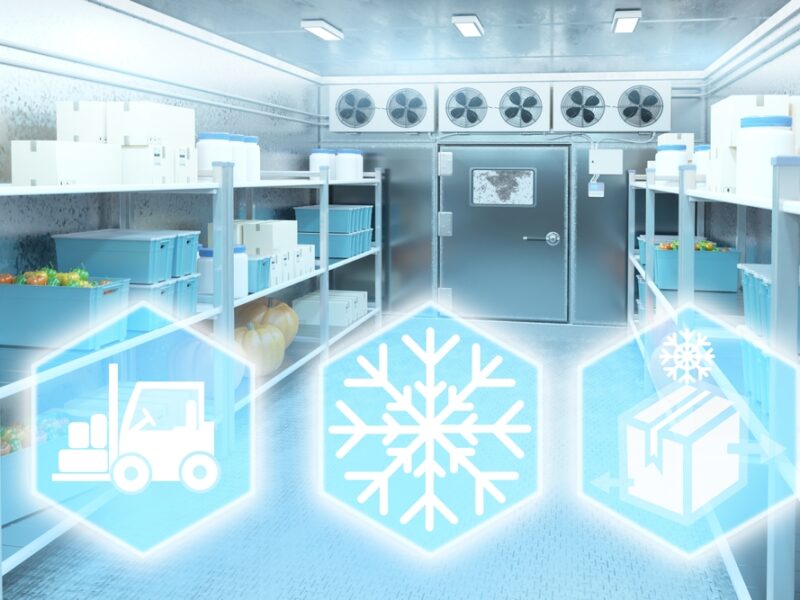 Cold,Storage,Room,With,Fresh,Produce,,Boxes,On,Shelves,,Cooling